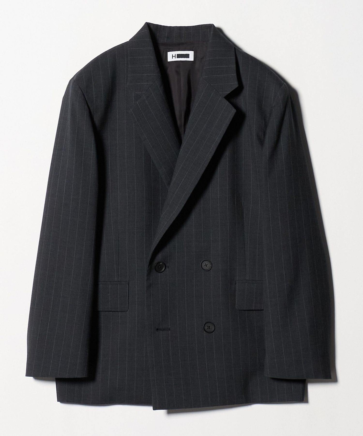 H＞ストライプ ダブルクロス ダブルブレストジャケット