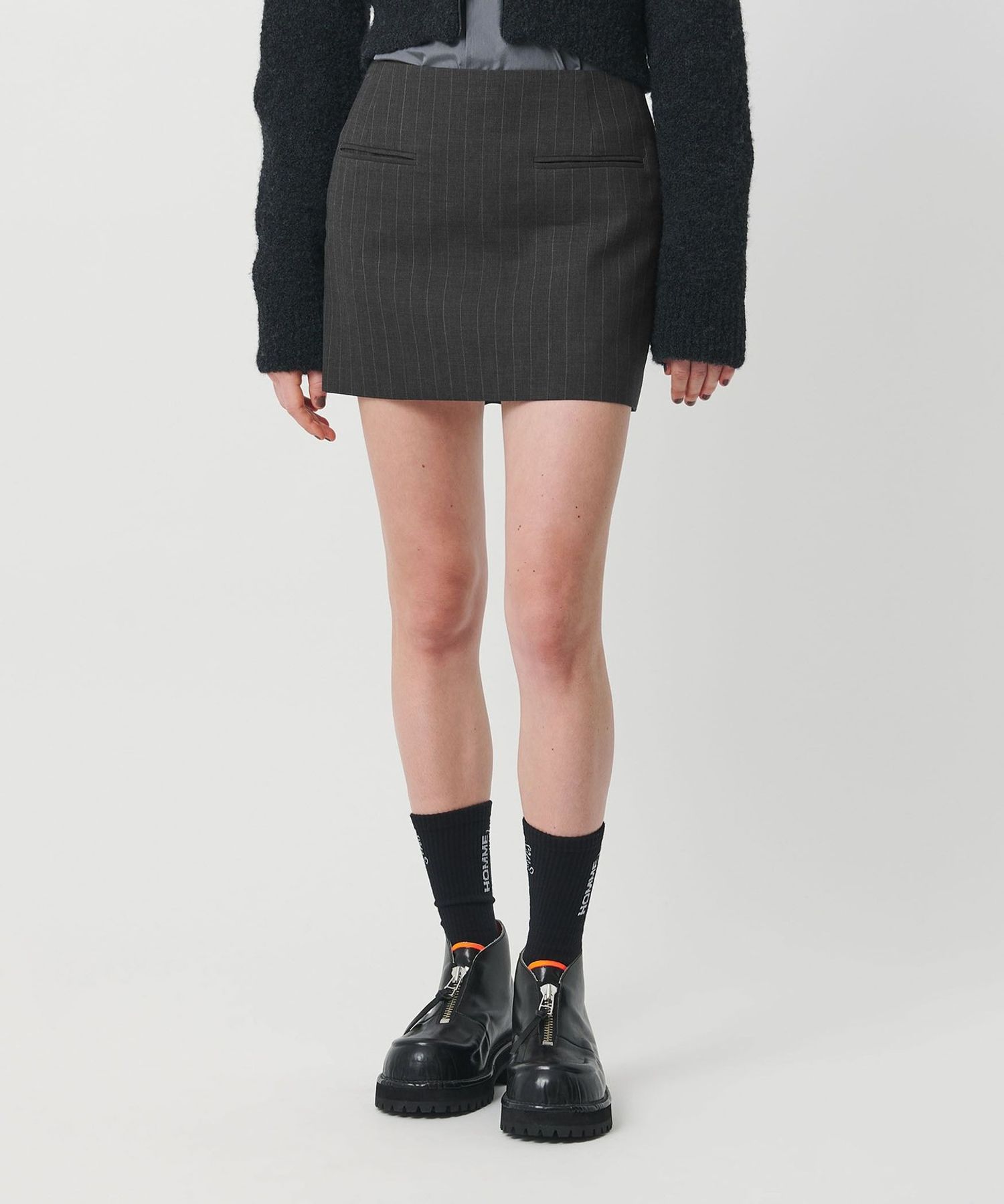 H＞ストライプ ダブルクロス ミニスカート