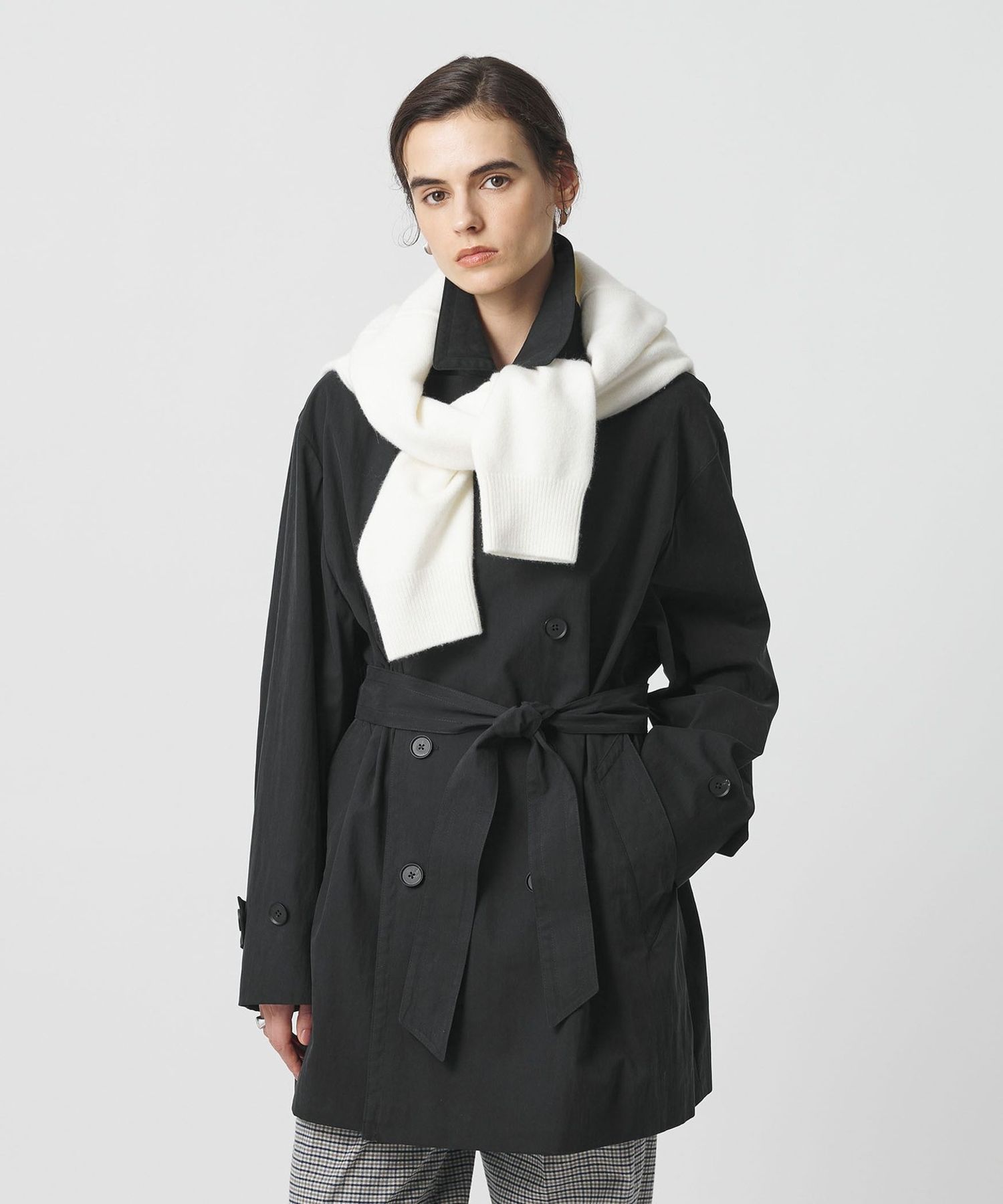 H＞コットンナイロン バレル トレンチコート