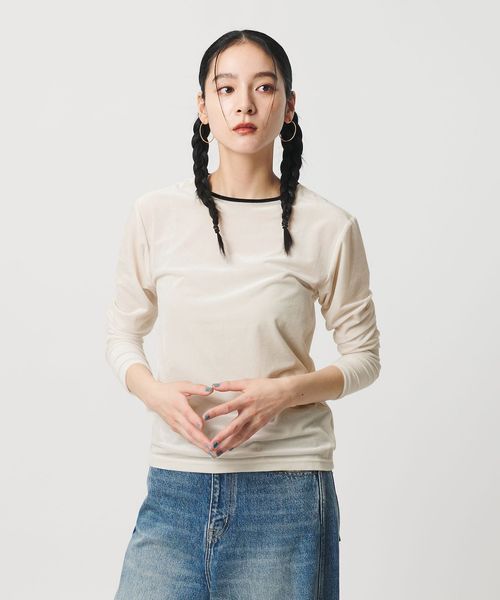 BEAUTY&YOUTH/シアーベロア リンガーロングスリーブTシャツ/Tシャツ / カットソー