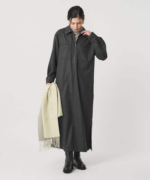 BEAUTY&YOUTH/ハーフジップ スリットワンピース/ワンピース