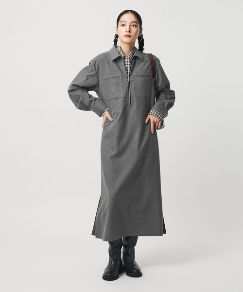 BEAUTY&YOUTH/ハーフジップ スリットワンピース/ワンピース