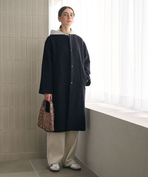 BEAUTY&YOUTH/毛ナイロン ノーカラーコート/ノーカラーコート