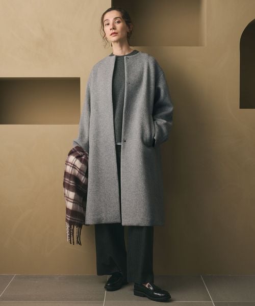 BEAUTY&YOUTH/毛ナイロン ノーカラーコート/ノーカラーコート