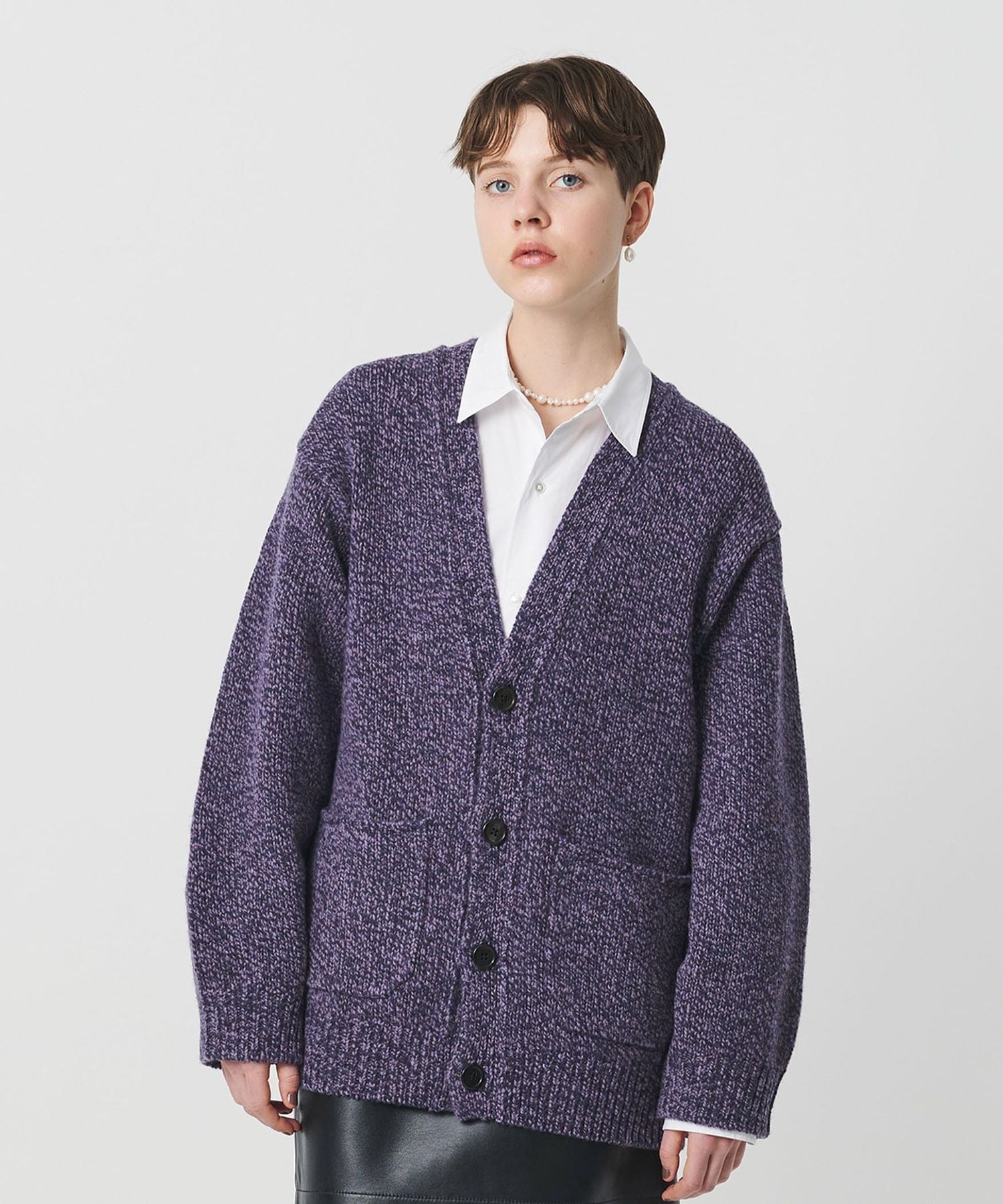 H＞ウール ミックスカラー ローゲージ カーディガン