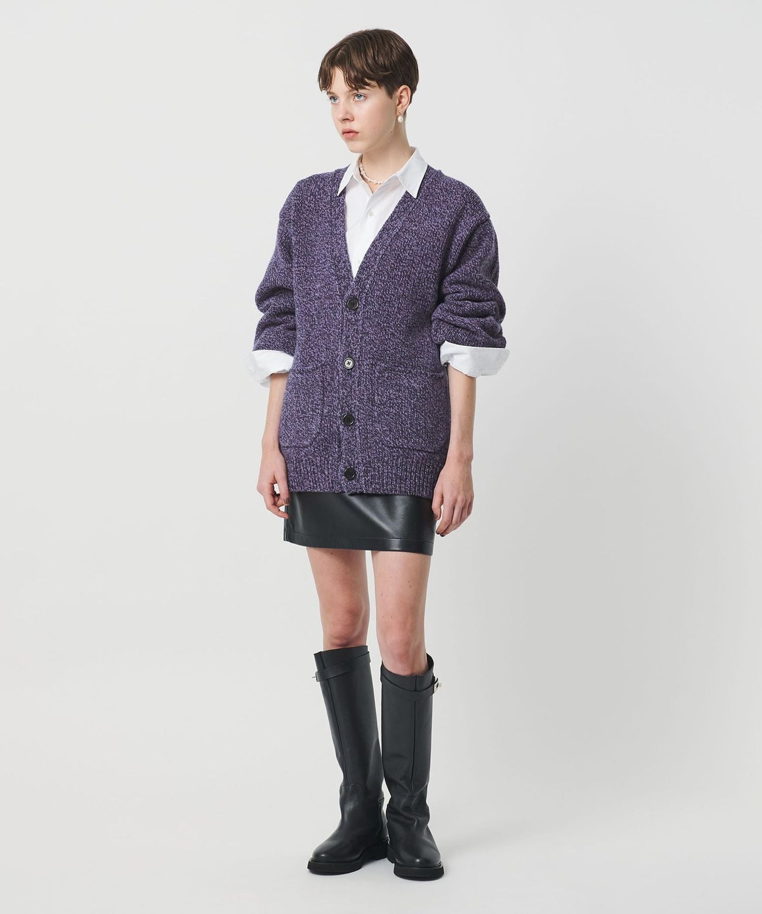 H＞ウール ミックスカラー ローゲージ カーディガン