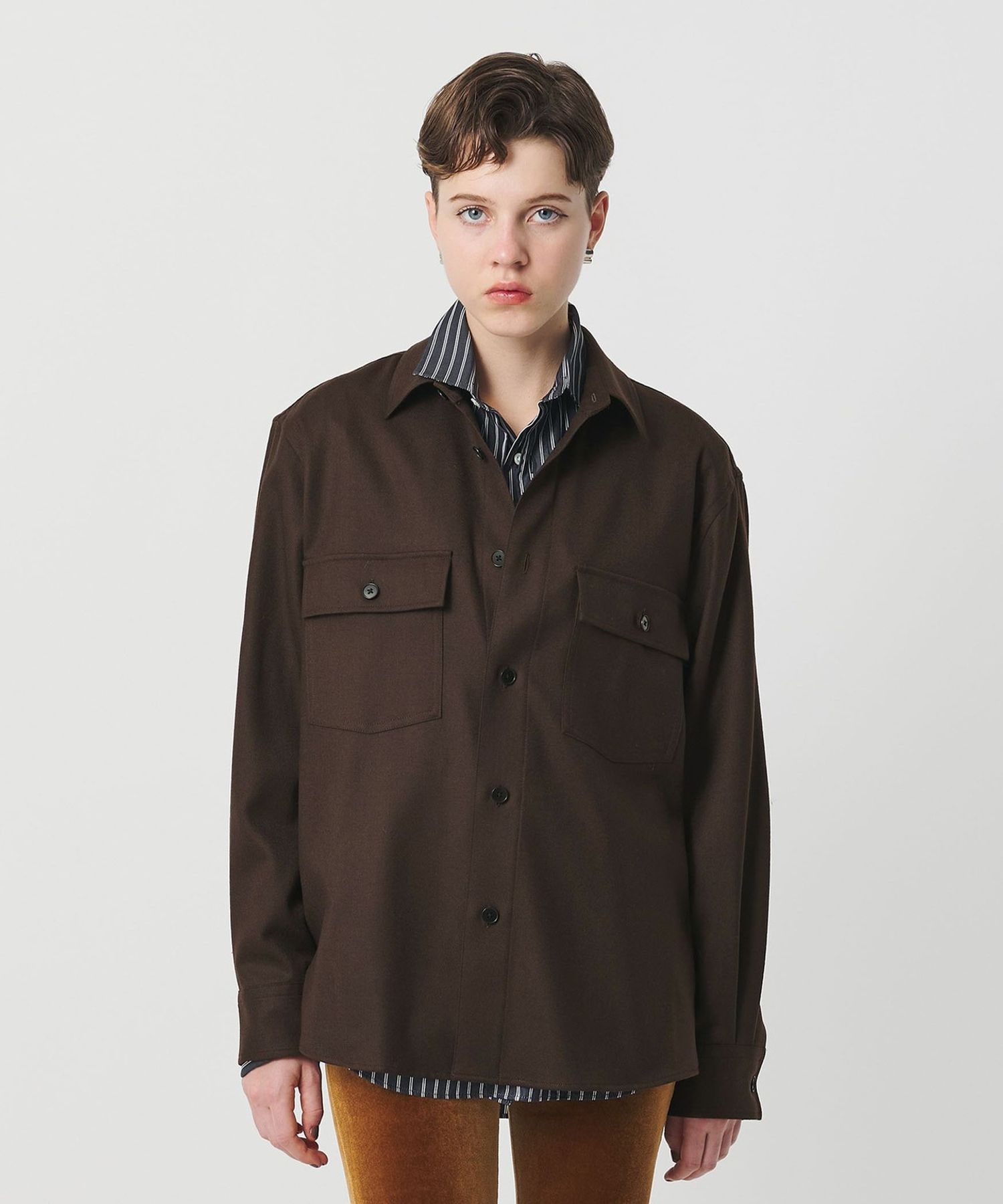 極美品 ロエフ サキソニー CPO シャツ フランネルシャツ ネイビー