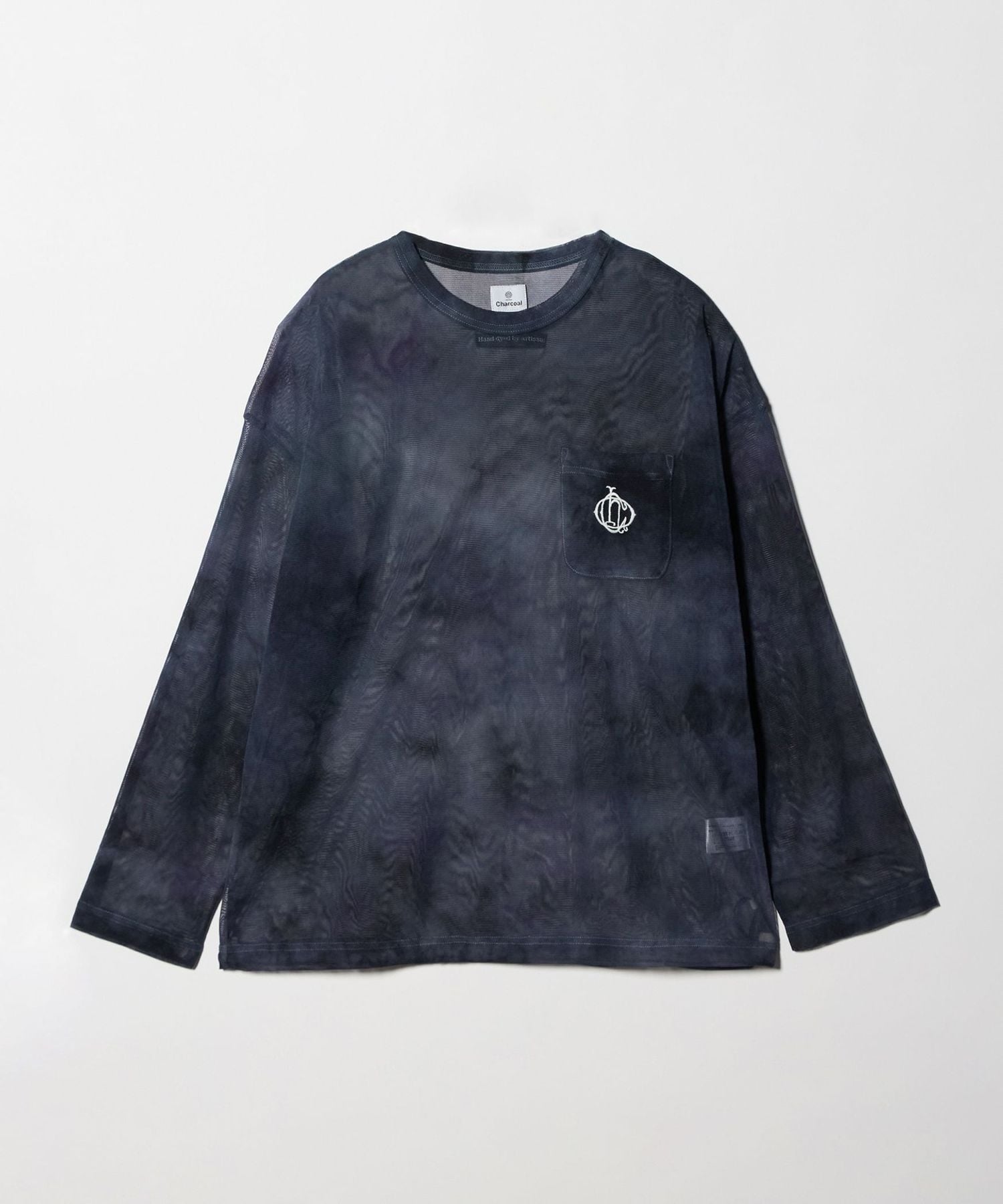 スカルデザイン メッシュスリーブ長袖カットソー Charcoal＞メッシュ ロングスリーブTシャツ