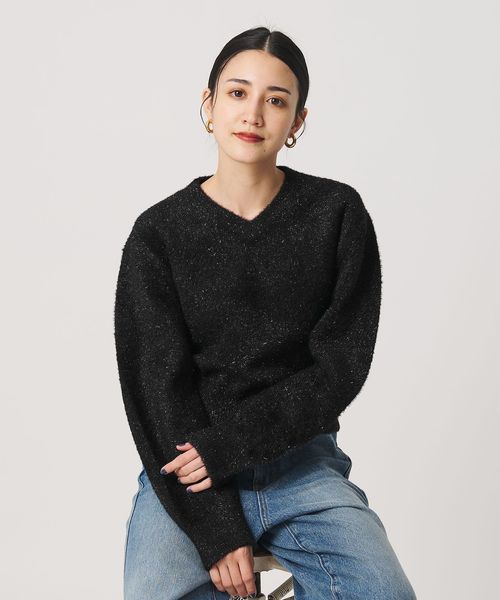 BEAUTY&YOUTH/ラメフェザー Vネックニットプルオーバー/ニット / セーター