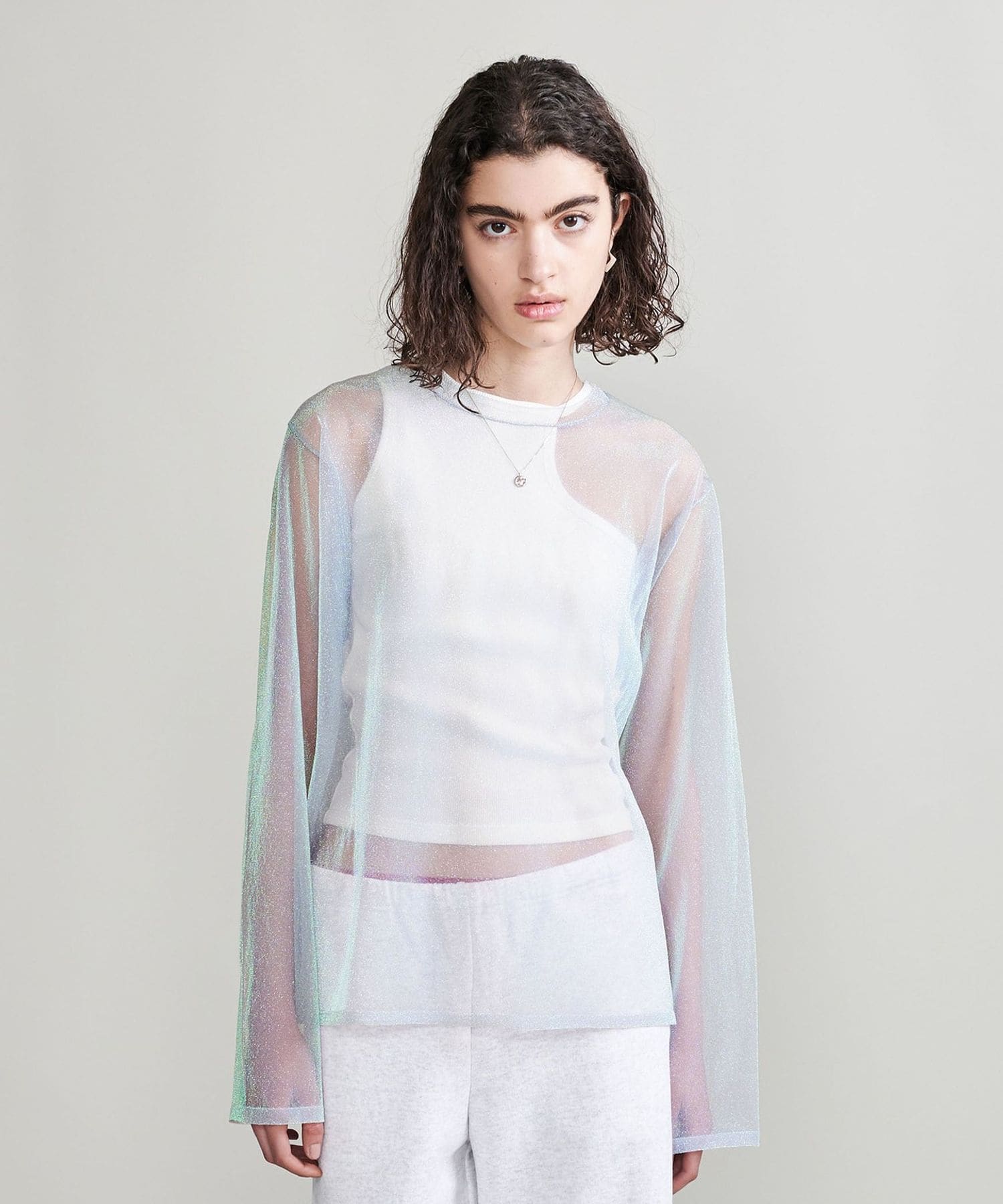 H＞オーロララメ ロングスリーブ ニットプルオーバー