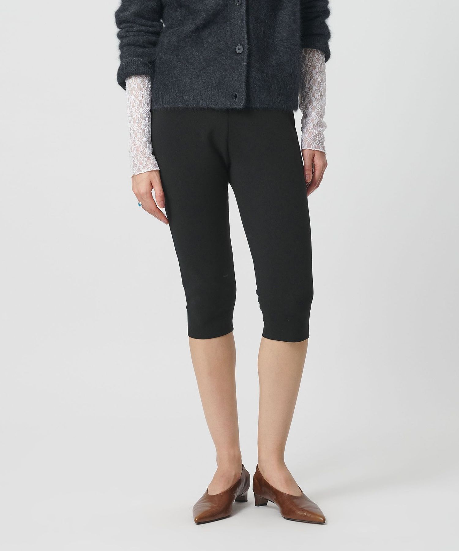 ☆韓国人気☆ニットカプリパンツ/AMOMENTO☆ H＞ナイロンスムース ニット カプリパンツ