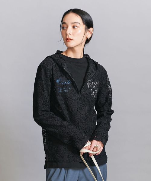 BEAUTY&YOUTH/レース ハーフジップ フーディ/Tシャツ / カットソー