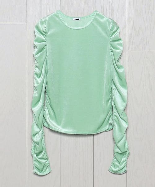 H＞ベロア シャーリングスリーブカットソー