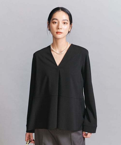 パールモチーフ コンビ ペプラム カットソー UNITED ARROWS 黒