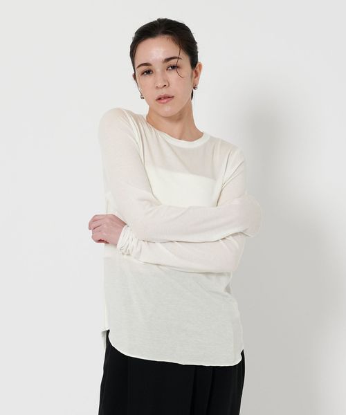 セルロースウールブレンド クルーネック カットソー 白 ホワイト 長袖Tシャツ セルロースブレンド クルーネック カットソー