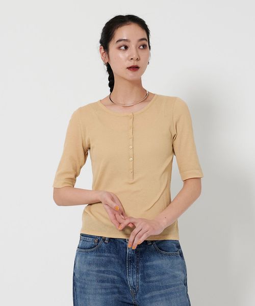 BEAUTY&YOUTH/コットンシアーワッフル ヘンリーネック カットソー/Tシャツ / カットソー