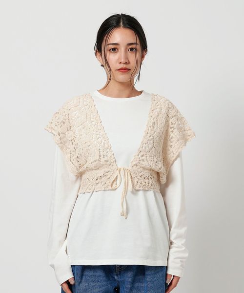 フレアデザインシャツスリットベストのレイヤードセット[K](T) セットアイテム】レイヤードカットトップス(Tシャツ/カットソー