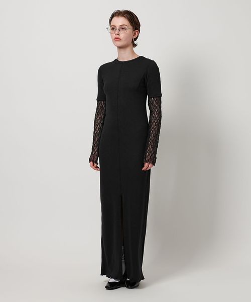 H BEAUTY&YOUTH リブ ロングドレス 25SS最新作 H beauty&youthリブロングドレスワンピース黒