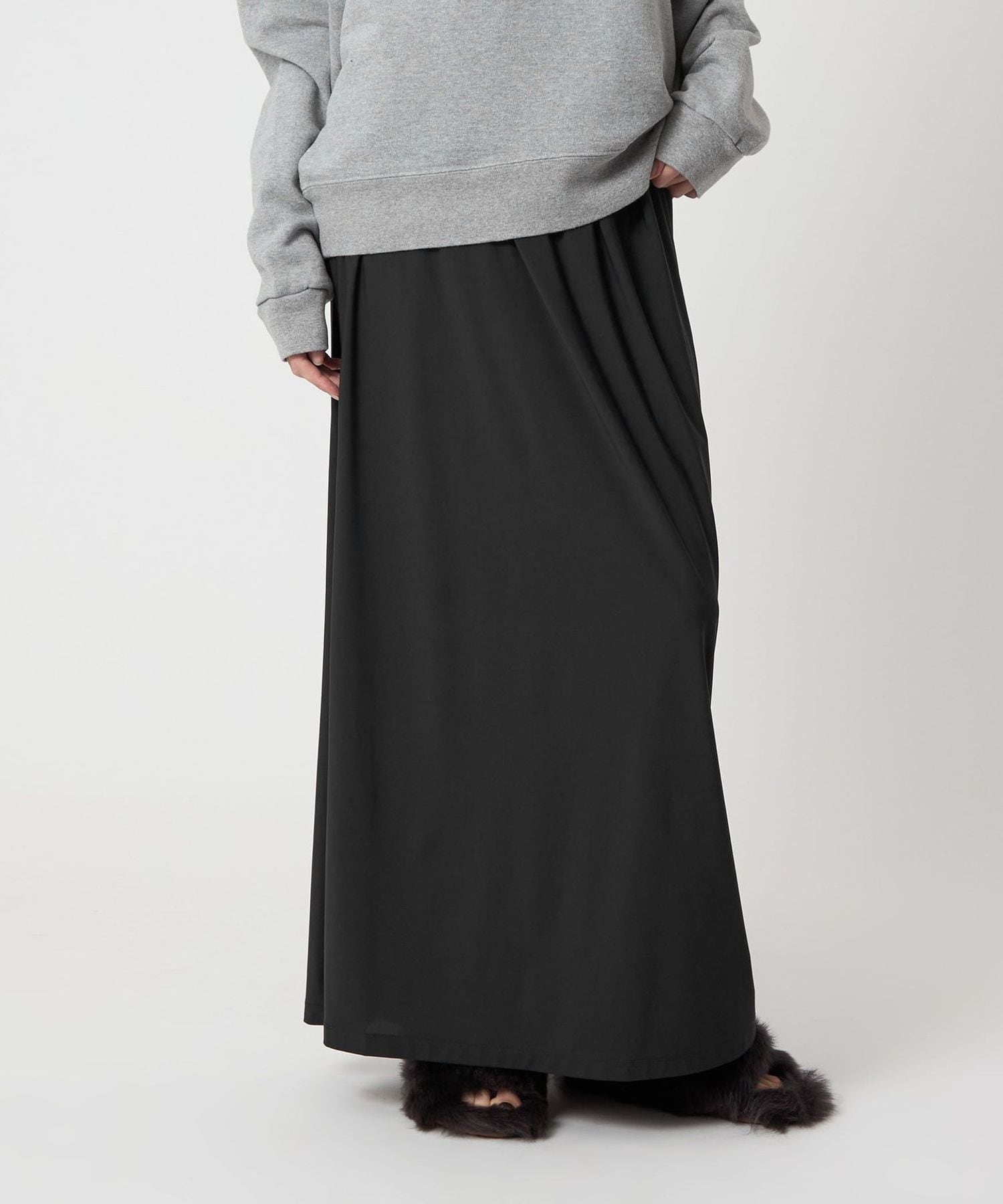 ♯232 希少HAI SPORTINGGEARロングスカートブラックウエストゴム H＞ナイロンポリウレタン ジャージー ロングスカート