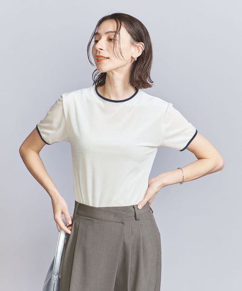BEAUTY&YOUTH/シアーベロア リンガー Tシャツ/Tシャツ / カットソー