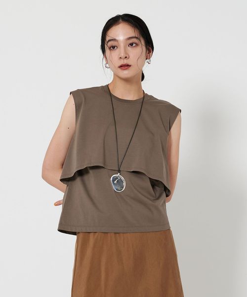 BEAUTY&YOUTH/【Wardrobe DAILY MINIMAL】フリルレイヤード ノースリーブカットソー ―接触冷感―/Tシャツ / カットソー