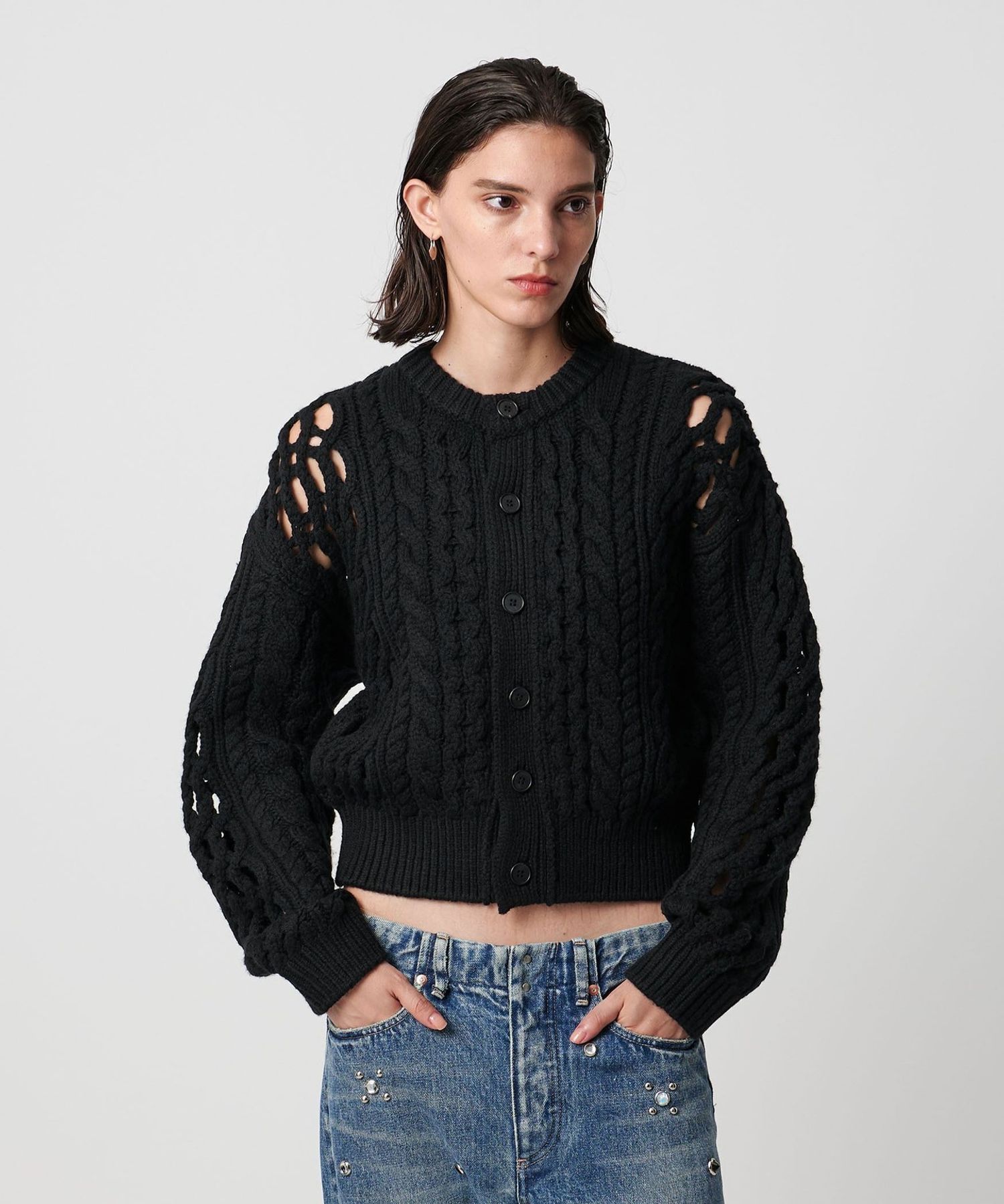 H B&Y UNITED ARROWS ケーブルニットカーディガン ブラック M H B&Y UNITED ARROWS ケーブルニットカーディガン ブラック M