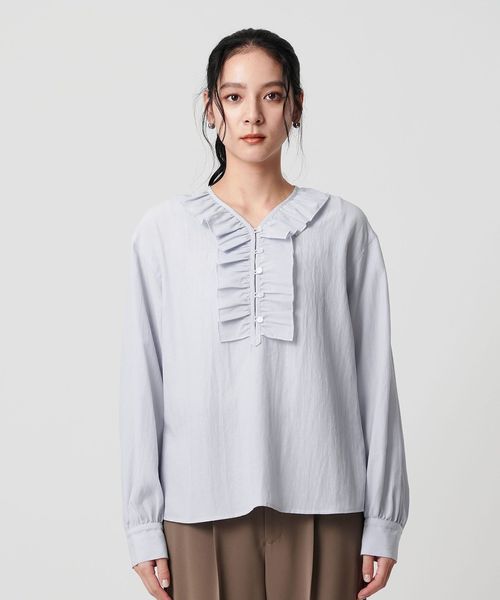 WEB限定 Wardrobe DAILY MINIMAL】フリル Vネックブラウス
