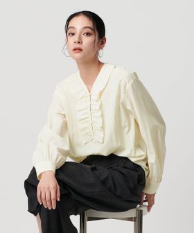 BEAUTY&YOUTH/【WEB限定 Wardrobe DAILY MINIMAL】フリル Vネックブラウス ウォッシャブル/シャツ / ブラウス
