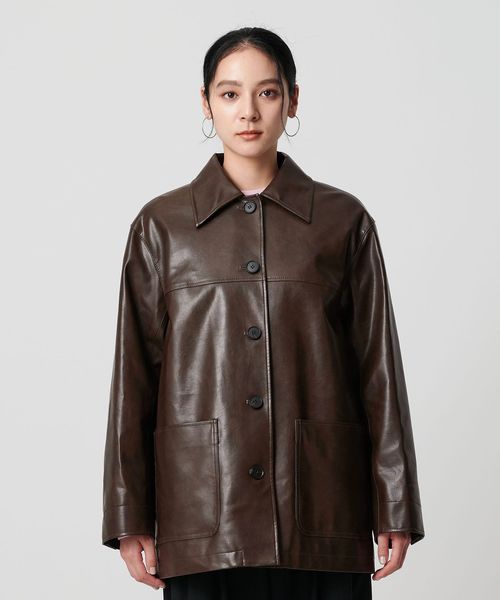 ☆美品　BEAUTY&YOUTH ブラックカバーオール　ジャケット　Mサイズ レザーライク カバーオール ジャケット