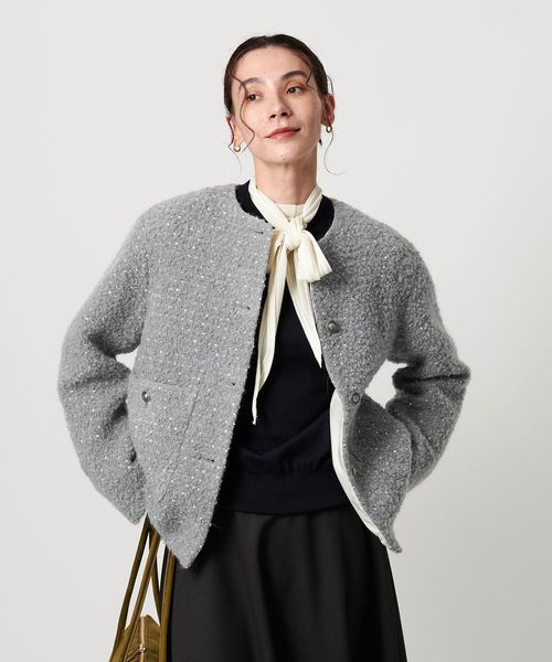 BEAUTY&YOUTH/ドットジャガード ノーカラージャケット/ノーカラージャケット