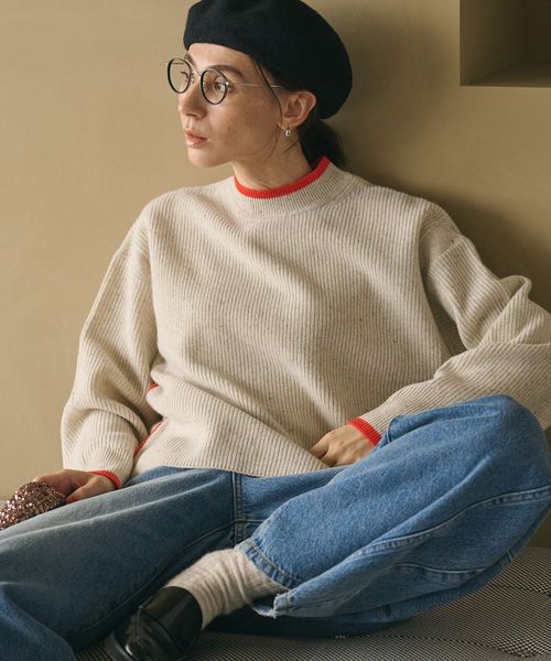 BEAUTY&YOUTH/ネップカラーライン クルーネック ニットプルオーバー/ニット / セーター