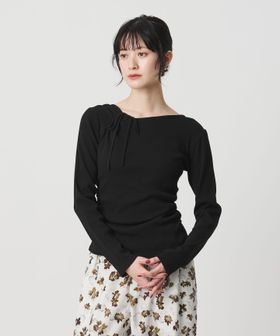 BEAUTY&YOUTH/コットンリブ リボンギャザーカットソー/Tシャツ / カットソー