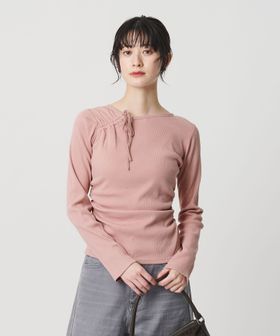 BEAUTY&YOUTH/コットンリブ リボンギャザーカットソー/Tシャツ / カットソー