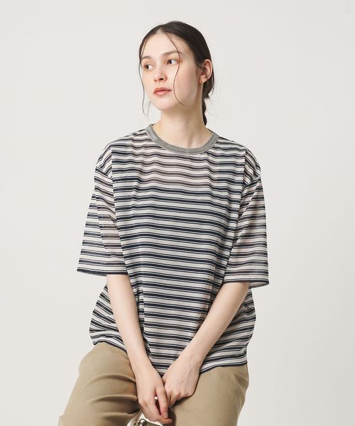 BEAUTY&YOUTH/コットンポリエステル シアーボーダー Tシャツ/Tシャツ / カットソー