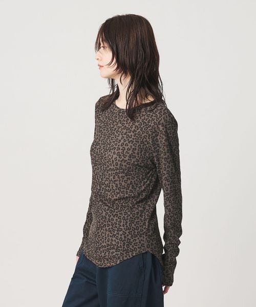 BEAUTY&YOUTH/コットン レオパードプリント ロングスリーブ シアーカットソー/Tシャツ / カットソー
