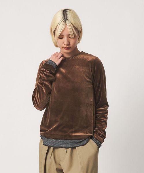 BEAUTY&YOUTH/ベロア ロングスリーブTシャツ ウォッシャブル/Tシャツ / カットソー