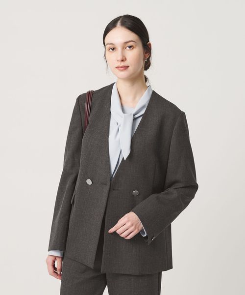 BEAUTY&YOUTH/【WEB限定 Wardrobe DAILY MINIMAL】メランジ ダブルノーカラージャケット ウォッシャブル/ノーカラージャケット