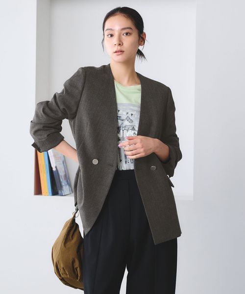 BEAUTY&YOUTH/【WEB限定 Wardrobe DAILY MINIMAL】メランジ ダブルノーカラージャケット ウォッシャブル/ノーカラージャケット