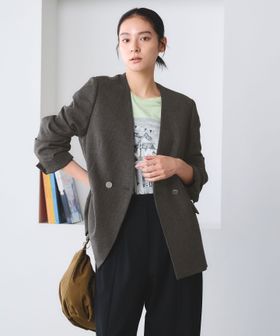 BEAUTY&YOUTH/【WEB限定 Wardrobe DAILY MINIMAL】メランジ ダブルノーカラージャケット ウォッシャブル/ノーカラージャケット