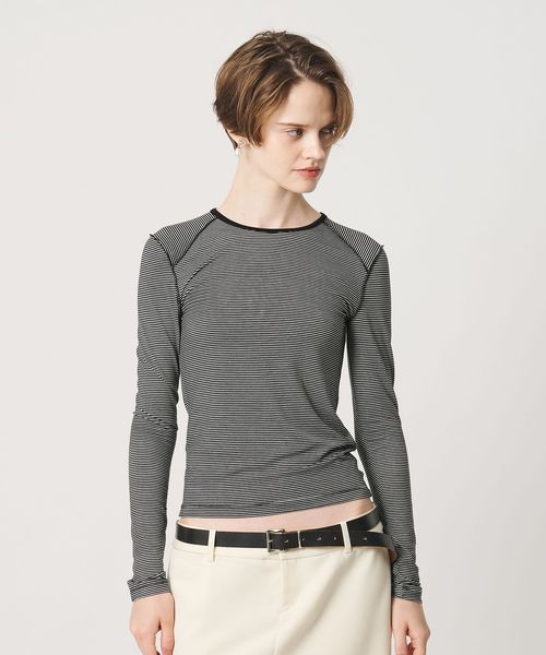 H BEAUTY&YOUTH/＜H＞セルロース ベア ボーダー アウトシーム ロングスリーブ/Tシャツ / カットソー