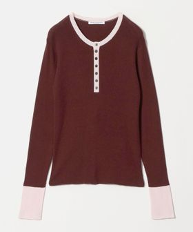 BEAUTY&YOUTH/バイカラー ヘンリーネック リブ ニットプルオーバー ウォッシャブル/ニット / セーター