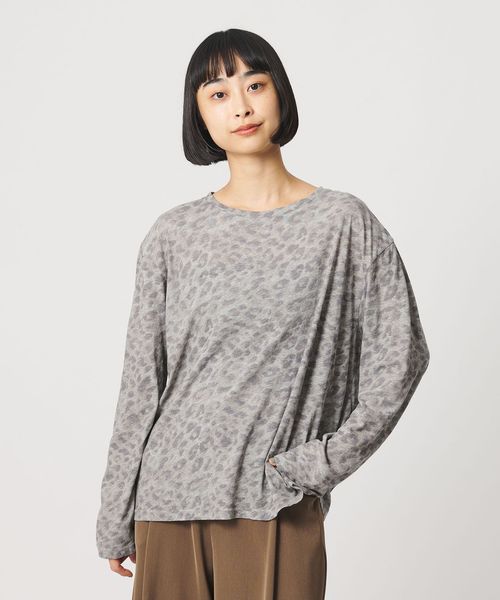 BEAUTY&YOUTH/コットン レオパードロングスリーブ プルオーバー/Tシャツ / カットソー
