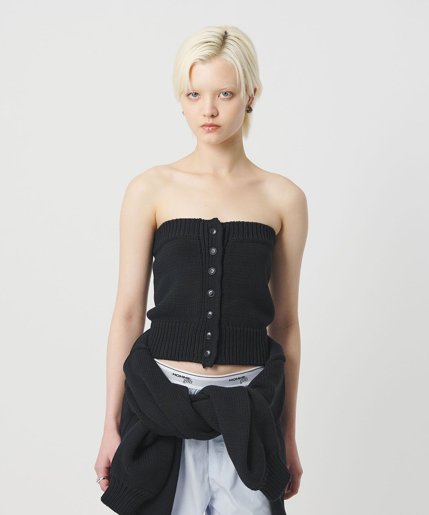 H＞コットンナイロン リリヤーン ニットビスチェ