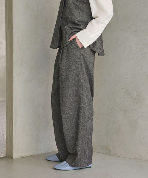 BEAUTY&YOUTH/ツイードライク タックワイドパンツ/スラックス