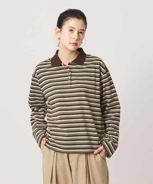 BEAUTY&YOUTH/コットンボーダー ポロカラー プルオーバー/Tシャツ / カットソー
