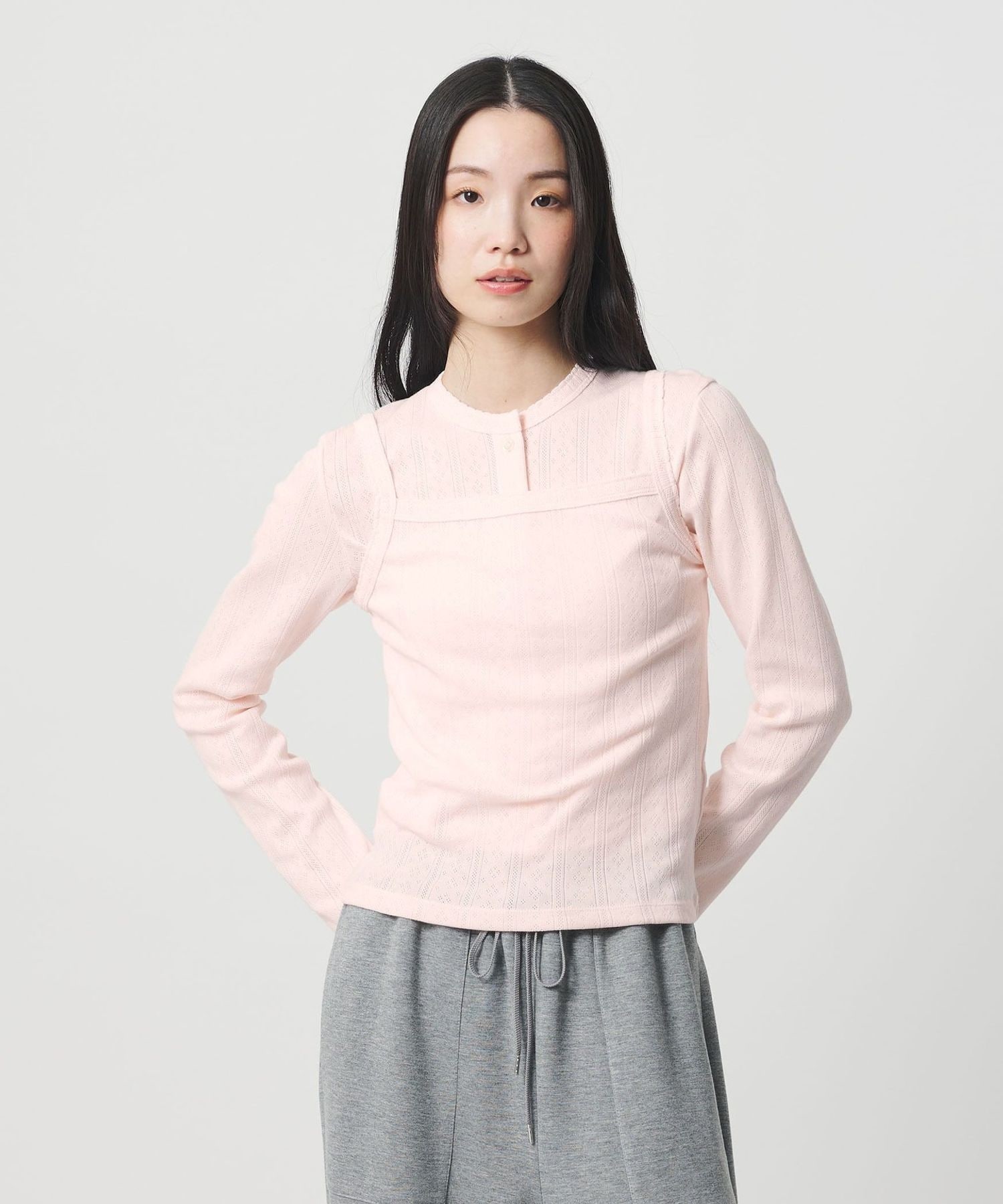 コットン パターンメッシュ キャミソール