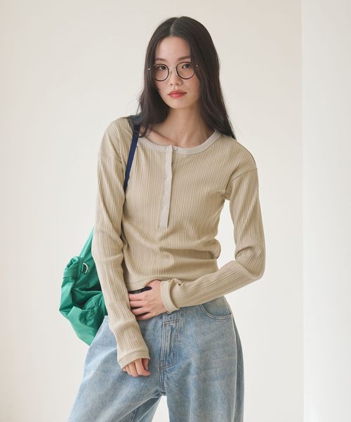 BEAUTY&YOUTH/【WEB限定】ランダムリブ ヘンリーネック スナッププルオーバー/Tシャツ / カットソー