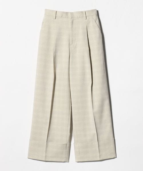 BEAUTY&YOUTH/ポリエステルブレンド チェック ワイドヘムパンツ/スラックス