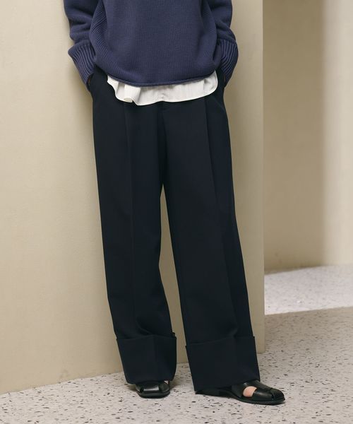 BEAUTY&YOUTH/ポリエステルブレンド ツイル ワイドヘムパンツ/スラックス
