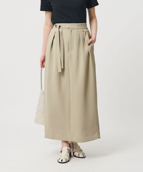 BEAUTY&YOUTH/ボタンベルト タック スカート ウォッシャブル 防シワ/ミモレ / ロング